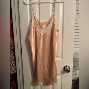 Vintage Peach Satin Slip Chemise Lingerie